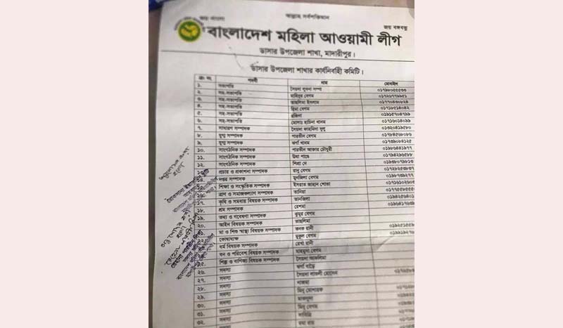 ডাসারে মহিলা আ.লীগের ভুয়া কমিটি সামাজিক যোগাযোগ মাধ্যমে ভাইরাল!