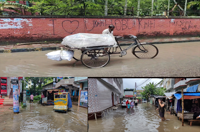 বৃষ্টি আর জোয়ারের পানিতে বরিশালের নিন্মাঞ্চল প্লাবিত