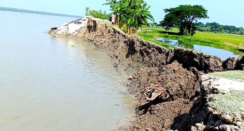 পটুয়াখালীর আন্ধারমানিক নদীতে বিলীন বেড়িবাঁধ